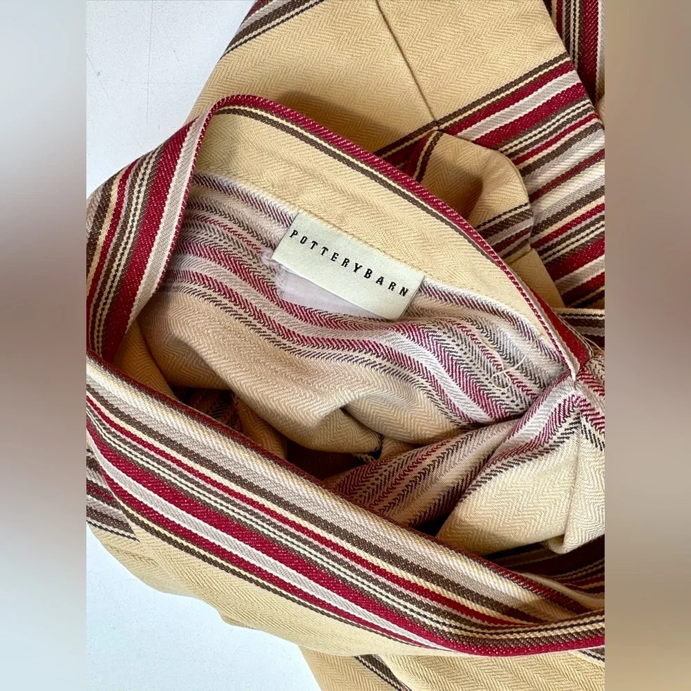 EUC 2 Pottery Barn Shams, Montgomery Stripe, Standard, Gold-ecru Red Brown Gray